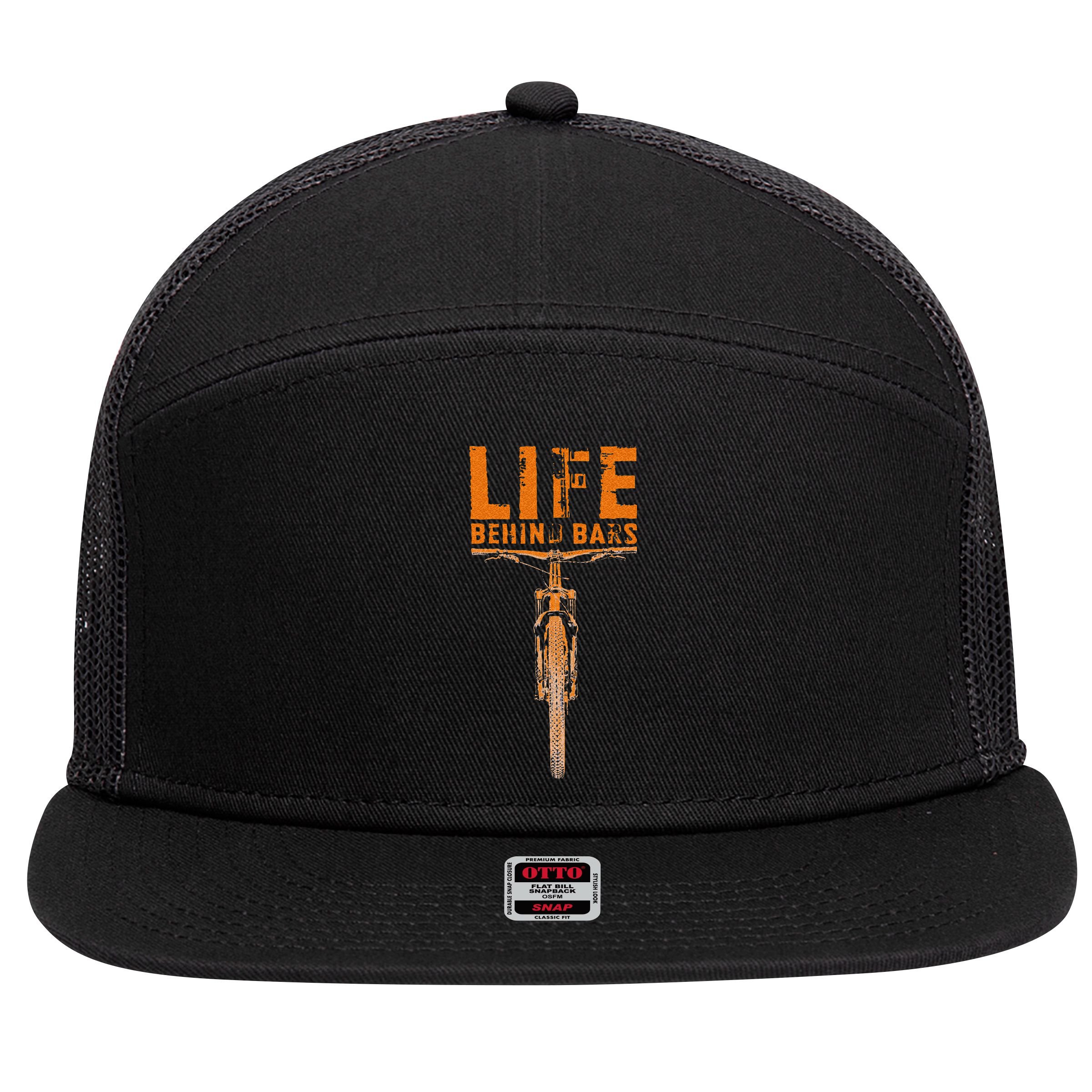 Mountain Bike Life Behind Bars Funny Biking 7 Panel Mesh Trucker Snapback Hat