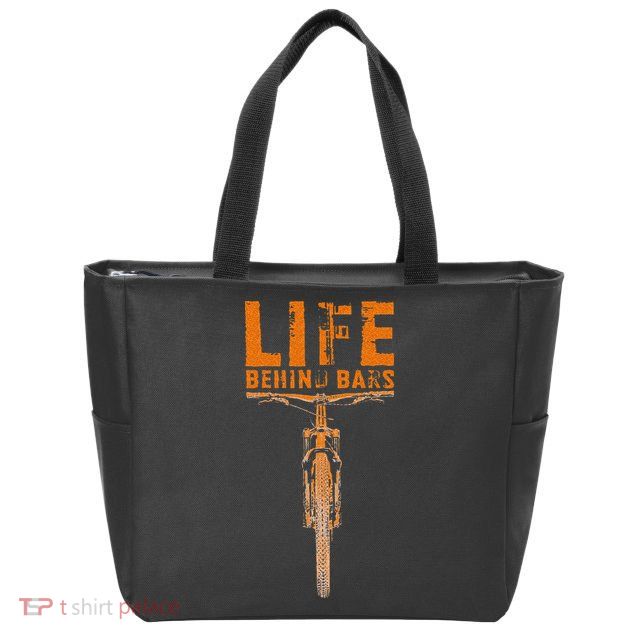 Mountain Bike Life Behind Bars Funny Biking Zip Tote Bag