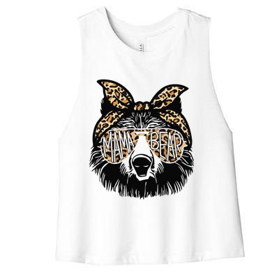 Mama Bear Leopard Bandana Sunglasses Mother's Day Gift Women's Racerback Cropped Tank