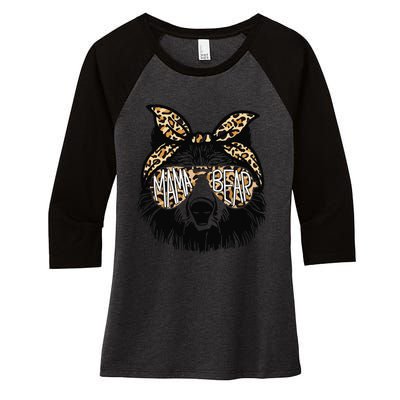 Mama Bear Leopard Bandana Sunglasses Mother's Day Gift Women's Tri-Blend 3/4-Sleeve Raglan Shirt