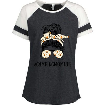 Messy Bun Life Of A Camping Mom Mother's Day Camper Queen Gift Enza Ladies Jersey Colorblock Tee