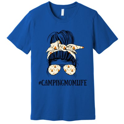 Messy Bun Life Of A Camping Mom Mother's Day Camper Queen Gift Premium T-Shirt