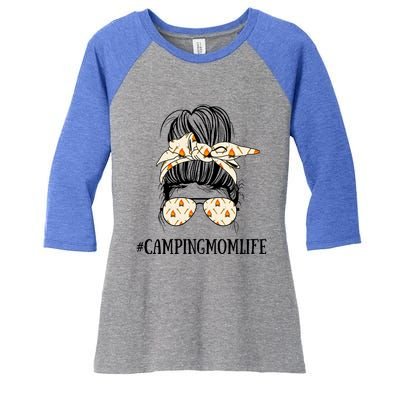 Messy Bun Life Of A Camping Mom Mother's Day Camper Queen Gift Women's Tri-Blend 3/4-Sleeve Raglan Shirt