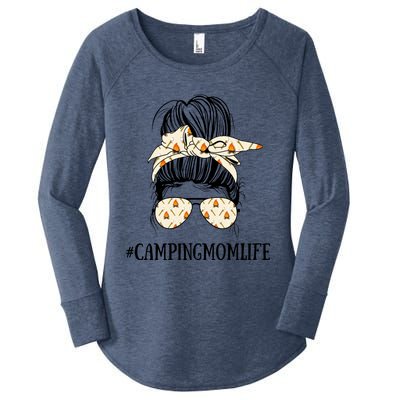 Messy Bun Life Of A Camping Mom Mother's Day Camper Queen Gift Women's Perfect Tri Tunic Long Sleeve Shirt