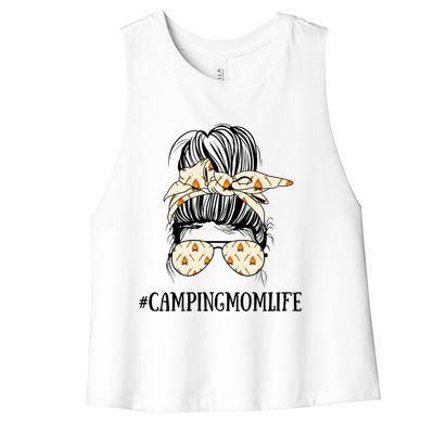 Messy Bun Life Of A Camping Mom Mother's Day Camper Queen Gift Women's Racerback Cropped Tank