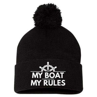 My Boat My Rules Funny Captain Gift Pom Pom 12in Knit Beanie