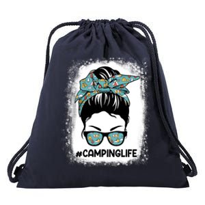 Messy Bun Mom Camping Life Great Gift Camping Life Mom Great Gift Mother Gift Drawstring Bag