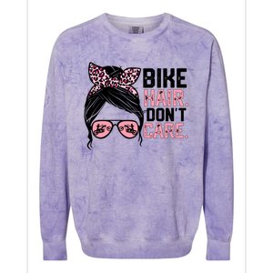 Messy Bun Mother's Day Biker Hair Don't Care For Bike Lovers Cute Gift Colorblast Crewneck Sweatshirt