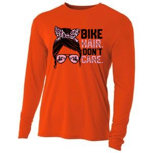 Messy Bun Mother's Day Biker Hair Don't Care For Bike Lovers Cute Gift Cooling Performance Long Sleeve Crew