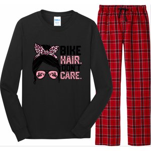 Messy Bun Mother's Day Biker Hair Don't Care For Bike Lovers Cute Gift Long Sleeve Pajama Set