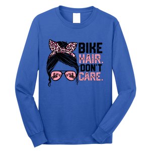 Messy Bun Mother's Day Biker Hair Don't Care For Bike Lovers Cute Gift Long Sleeve Shirt