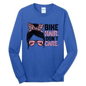 Messy Bun Mother's Day Biker Hair Don't Care For Bike Lovers Cute Gift Tall Long Sleeve T-Shirt