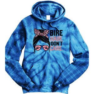 Messy Bun Mother's Day Biker Hair Don't Care For Bike Lovers Cute Gift Tie Dye Hoodie