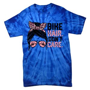 Messy Bun Mother's Day Biker Hair Don't Care For Bike Lovers Cute Gift Tie-Dye T-Shirt