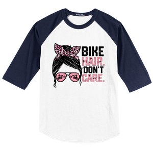 Messy Bun Mother's Day Biker Hair Don't Care For Bike Lovers Cute Gift Baseball Sleeve Shirt