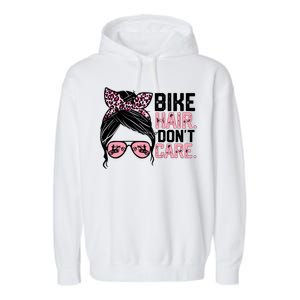 Messy Bun Mother's Day Biker Hair Don't Care For Bike Lovers Cute Gift Garment-Dyed Fleece Hoodie