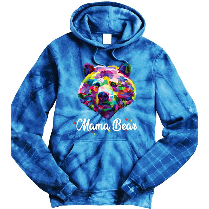 Mother Bear Mama Autism Fathering Bear Autism Gift Tie Dye Hoodie