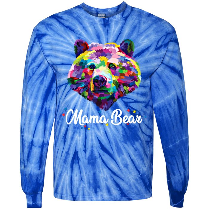 Mother Bear Mama Autism Fathering Bear Autism Gift Tie-Dye Long Sleeve Shirt