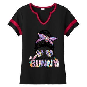 Messy Bun Mama Bunny Easter Bunny Rabbit Mom Easter Eggs Hunt Ladies Halftime Notch Neck Tee