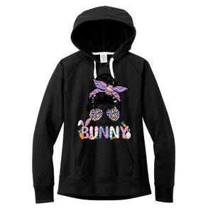 Messy Bun Mama Bunny Easter Bunny Rabbit Mom Easter Eggs Hunt Women's Fleece Hoodie