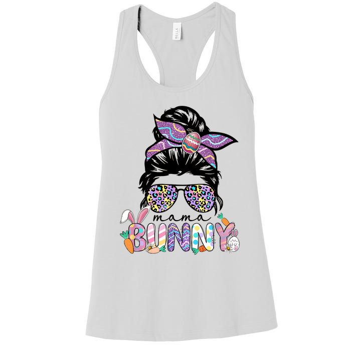 Messy Bun Mama Bunny Easter Bunny Rabbit Mom Easter Eggs Hunt Women's Racerback Tank