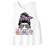 Messy Bun Mama Bunny Easter Bunny Rabbit Mom Easter Eggs Hunt Women's Racerback Cropped Tank