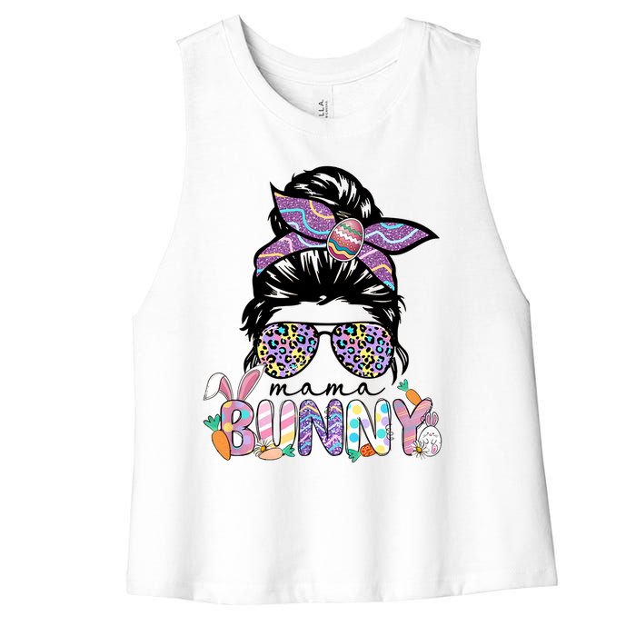 Messy Bun Mama Bunny Easter Bunny Rabbit Mom Easter Eggs Hunt Women's Racerback Cropped Tank