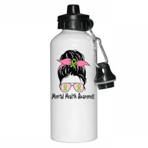 Messy Bun Mental Health Matters Gift Mental Health Awareness Aluminum Water Bottle 