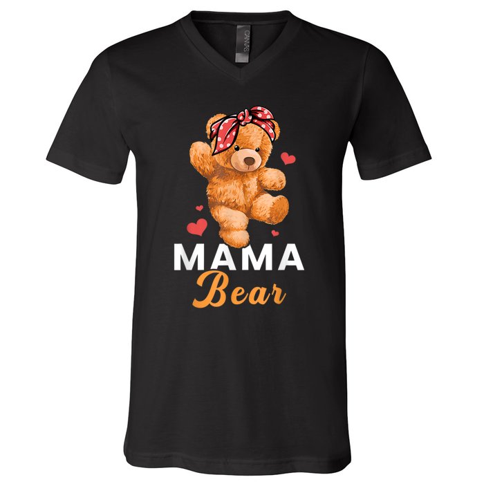 Mama Bear Mothers Day Cute Teddy Mom Momma Mommy V-Neck T-Shirt