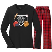 My Boy Might Not Always Swing But I Do So Watch Your Mouth Women's Long Sleeve Flannel Pajama Set 