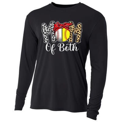 Messy Bun Mom Of Both Baseball Softball Mom Mothers Day Cooling Performance Long Sleeve Crew