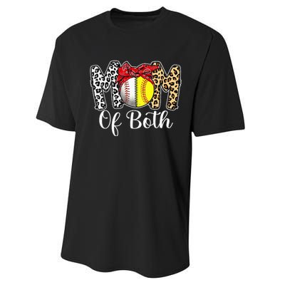 Messy Bun Mom Of Both Baseball Softball Mom Mothers Day Performance Sprint T-Shirt