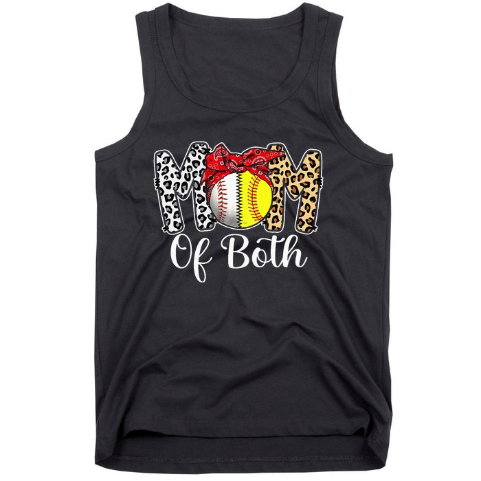 Messy Bun Mom Of Both Baseball Softball Mom Mothers Day Tank Top