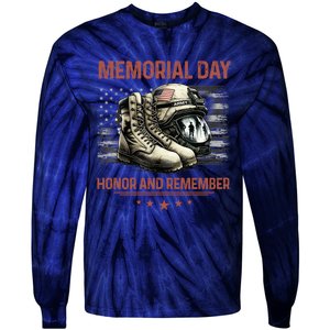 Military Boots Memorial Day Gifts Flag Tie-Dye Long Sleeve Shirt