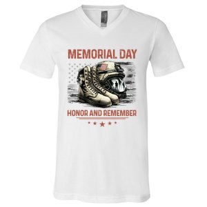 Military Boots Memorial Day Gifts Flag V-Neck T-Shirt