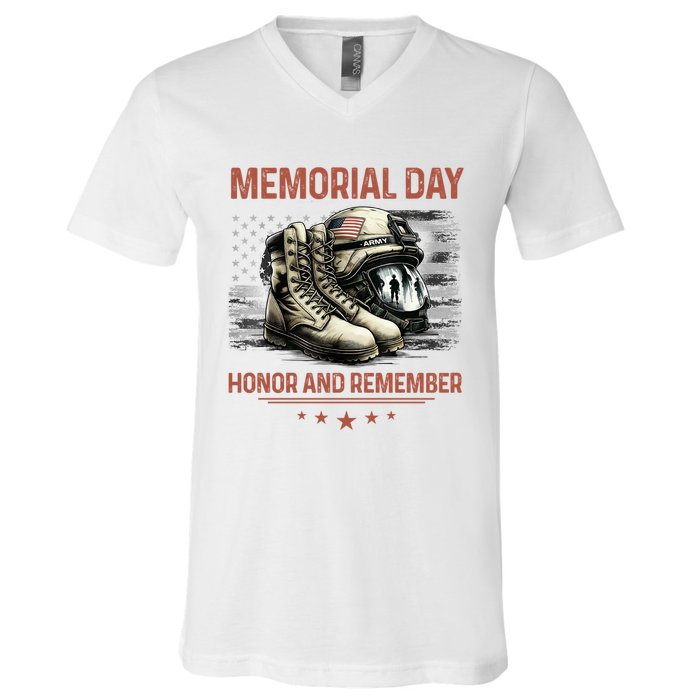 Military Boots Memorial Day Gifts Flag V-Neck T-Shirt