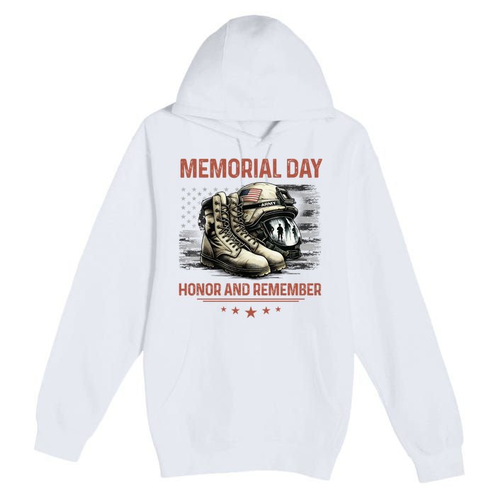 Military Boots Memorial Day Gifts Flag Premium Pullover Hoodie