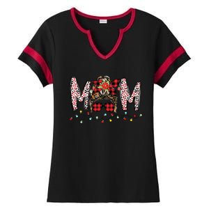 Messy Bun Mom Santa Christmas Family Mama Xmas Mother Great Gift Ladies Halftime Notch Neck Tee