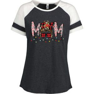 Messy Bun Mom Santa Christmas Family Mama Xmas Mother Great Gift Enza Ladies Jersey Colorblock Tee