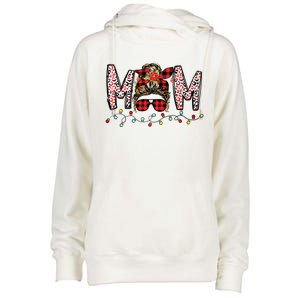 Messy Bun Mom Santa Christmas Family Mama Xmas Mother Great Gift Womens Funnel Neck Pullover Hood