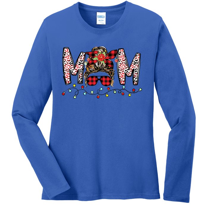 Messy Bun Mom Santa Christmas Family Mama Xmas Mother Great Gift Ladies Long Sleeve Shirt