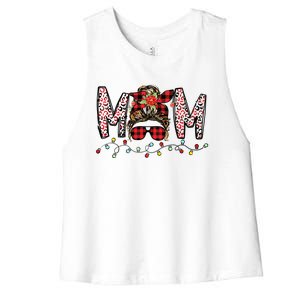 Messy Bun Mom Santa Christmas Family Mama Xmas Mother Great Gift Women's Racerback Cropped Tank