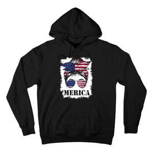 Messy Bun Merica Sunglasses 4th Of July Usa Flag Hoodie