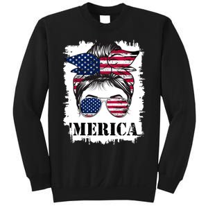 Messy Bun Merica Sunglasses 4th Of July Usa Flag Sweatshirt