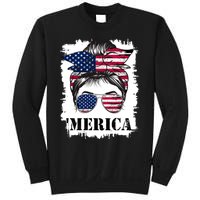 Messy Bun Merica Sunglasses 4th Of July Usa Flag Sweatshirt