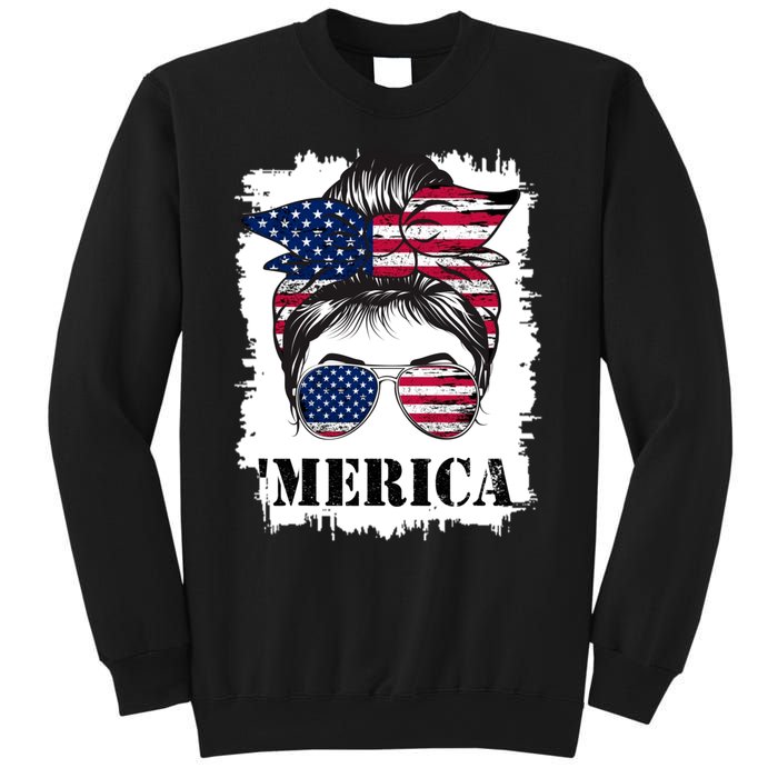 Messy Bun Merica Sunglasses 4th Of July Usa Flag Sweatshirt