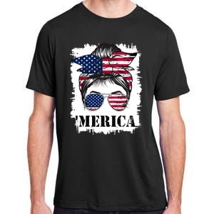 Messy Bun Merica Sunglasses 4th Of July Usa Flag Adult ChromaSoft Performance T-Shirt