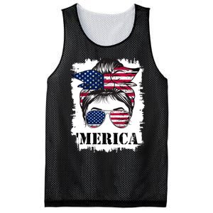 Messy Bun Merica Sunglasses 4th Of July Usa Flag Mesh Reversible Basketball Jersey Tank