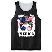 Messy Bun Merica Sunglasses 4th Of July Usa Flag Mesh Reversible Basketball Jersey Tank