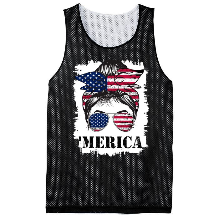 Messy Bun Merica Sunglasses 4th Of July Usa Flag Mesh Reversible Basketball Jersey Tank